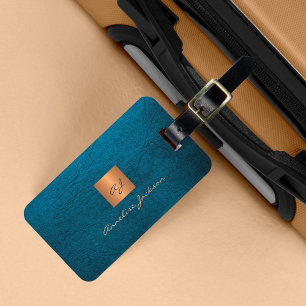 Elegant luxe blauw leer look goud monogrammed bagagelabel