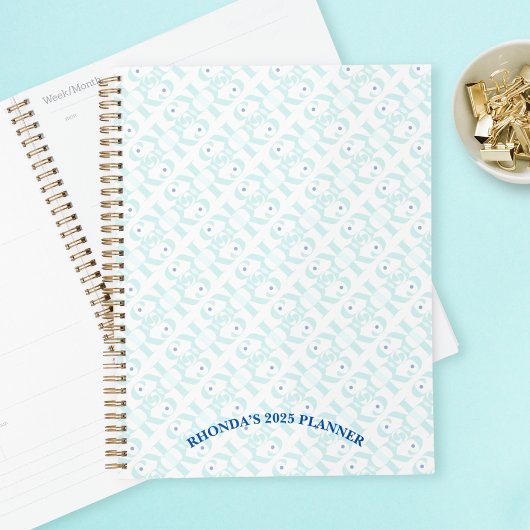 Elegant Luxe Blauw Patroon Jaarlijks Evenementensc Planner