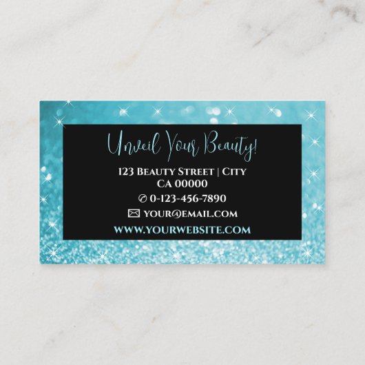 Elegant Luxe Blauwgroen Blauw Ombre Sparkling Glit Visitekaartje (Achterkant)