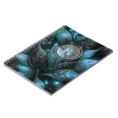 Elegant luxe Blauwgroen zwart gloeiend gebladerte Notitieboek (Linkerzijde)