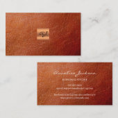 Elegant luxe bruin lederkoper goudmonogram visitekaartje (Voorkant / Achterkant)