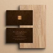 Elegant luxe bruin lederkoper goudmonogram visitekaartje
