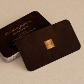Elegant luxe bruin lederkoper goudmonogram visitekaartje