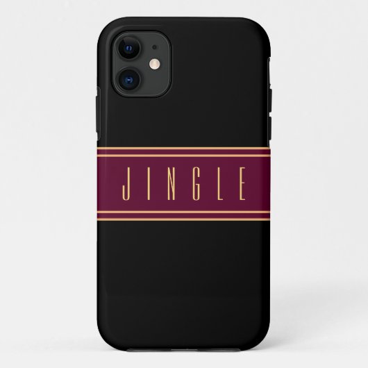 Elegant Luxe Burgundy Black Art Deco JINGLE Tekst Case-Mate iPhone Case (Achterkant)