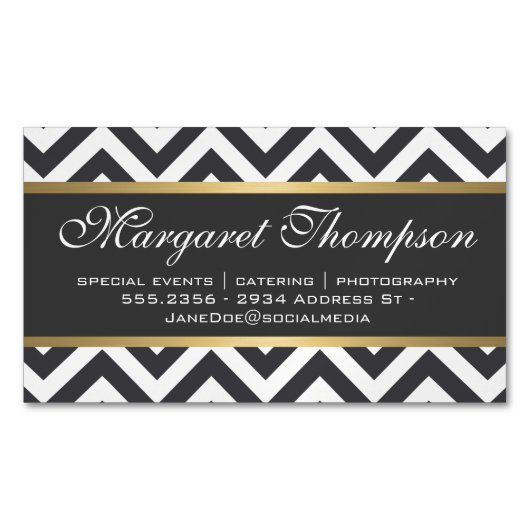 Elegant Luxe Chevron Pattern Gold Trim Magnetisch Visitekaartje (Voorkant)