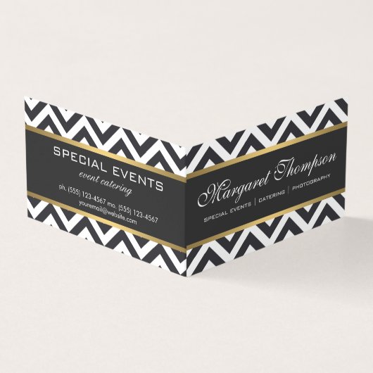 Elegant Luxe Chevron Pattern Gold Trim Visitekaartje (Buitenkant)