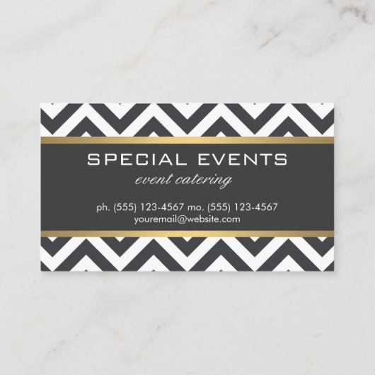 Elegant Luxe Chevron Pattern Gold Trim Visitekaartje (Achterkant)