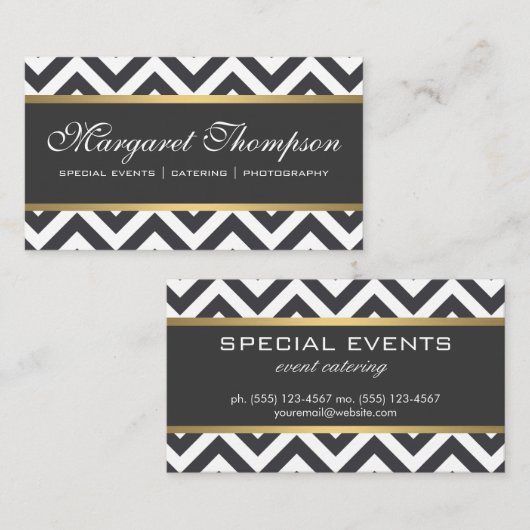 Elegant Luxe Chevron Pattern Gold Trim Visitekaartje (Voorkant / Achterkant)