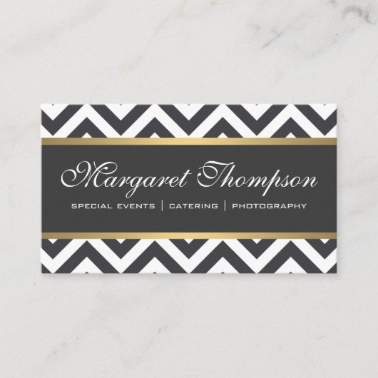 Elegant Luxe Chevron Pattern Gold Trim Visitekaartje (Voorkant)