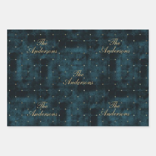 Elegant Luxe  Donker Blauwgroen Goud Folie Fluweel Inpakpapier Vel (Voorkant)