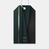 Elegant Luxe Donkergroen Goud Monogram Naam Cadeaulabel (Voorkant)