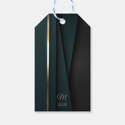 Elegant Luxe Donkergroen Goud Monogram Naam Cadeaulabel (Voorkant)
