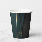 Elegant Luxe Donkergroen Goud Monogram Naam Papieren Bekers