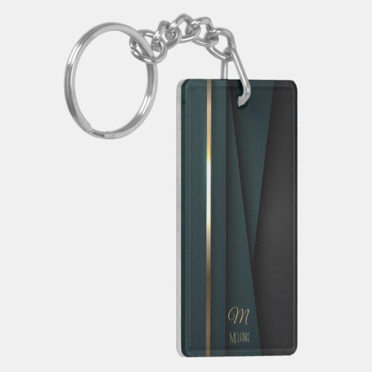 Elegant Luxe Donkergroen Goud Monogram Naam Sleutelhanger (Voorkant Links)