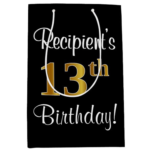 Elegant, luxe, Faux Gold Kijk 13e verjaardag Medium Cadeauzakje (Voorkant)