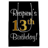 Elegant, luxe, Faux Gold Kijk 13e verjaardag Medium Cadeauzakje (Achterkant)