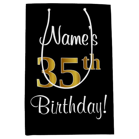 Elegant, luxe, Faux Gold Kijk 35e verjaardag Medium Cadeauzakje (Voorkant)