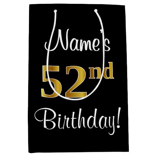 Elegant, luxe, Faux Gold Kijk 52e verjaardag Medium Cadeauzakje (Voorkant)