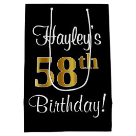 Elegant, luxe, Faux Gold Kijk 58e verjaardag Medium Cadeauzakje