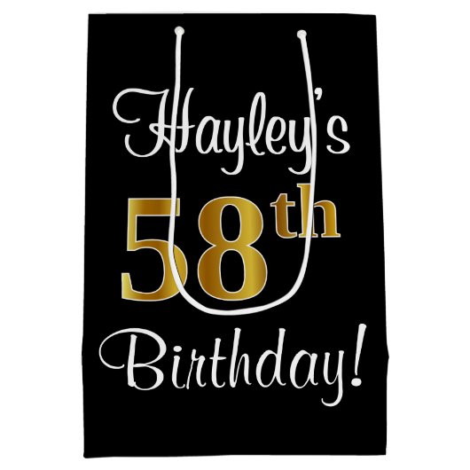 Elegant, luxe, Faux Gold Kijk 58e verjaardag Medium Cadeauzakje (Achterkant)