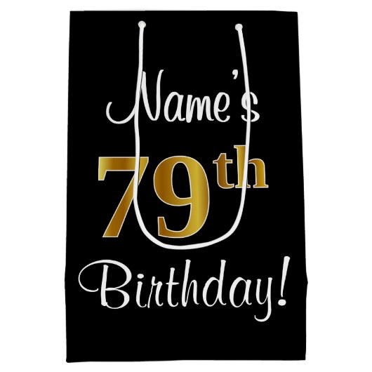Elegant, luxe, Faux Gold Kijk 79e verjaardag Medium Cadeauzakje (Achterkant)