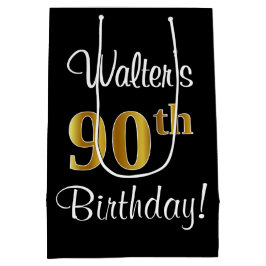 Elegant, luxe, Faux Gold Kijk 90th Birthday Medium Cadeauzakje