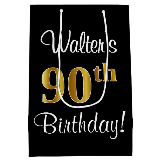 Elegant, luxe, Faux Gold Kijk 90th Birthday Medium Cadeauzakje (Achterkant)