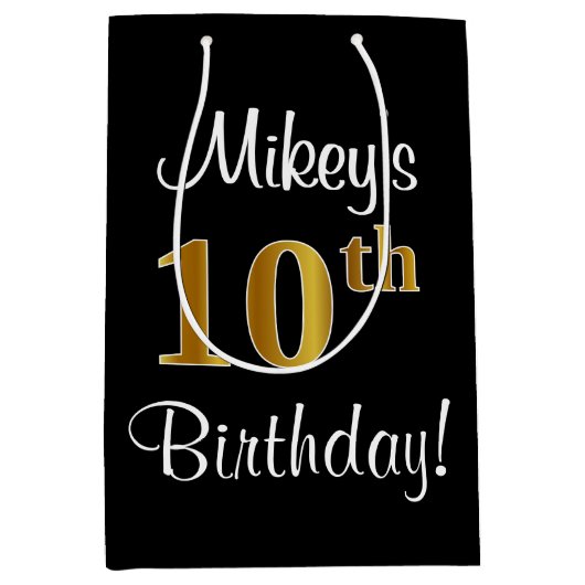 Elegant, Luxe, Faux Gold Look 10e verjaardag Medium Cadeauzakje (Voorkant)