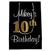 Elegant, Luxe, Faux Gold Look 10e verjaardag Medium Cadeauzakje (Achterkant)