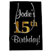 Elegant, luxe, Faux Gold Look 15e verjaardag Medium Cadeauzakje (Voorkant)