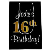 Elegant, Luxe, Faux Gold Look 16e verjaardag Medium Cadeauzakje (Achterkant)