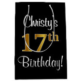 Elegant, Luxe, Faux Gold Look 17e verjaardag Medium Cadeauzakje (Voorkant)