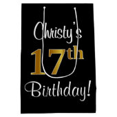 Elegant, Luxe, Faux Gold Look 17e verjaardag Medium Cadeauzakje (Achterkant)