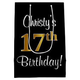 Elegant, Luxe, Faux Gold Look 17e verjaardag Medium Cadeauzakje