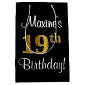 Elegant, luxe, Faux Gold Look 19e verjaardag Medium Cadeauzakje (Voorkant)