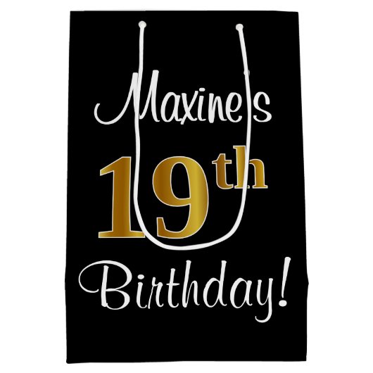 Elegant, luxe, Faux Gold Look 19e verjaardag Medium Cadeauzakje (Achterkant)