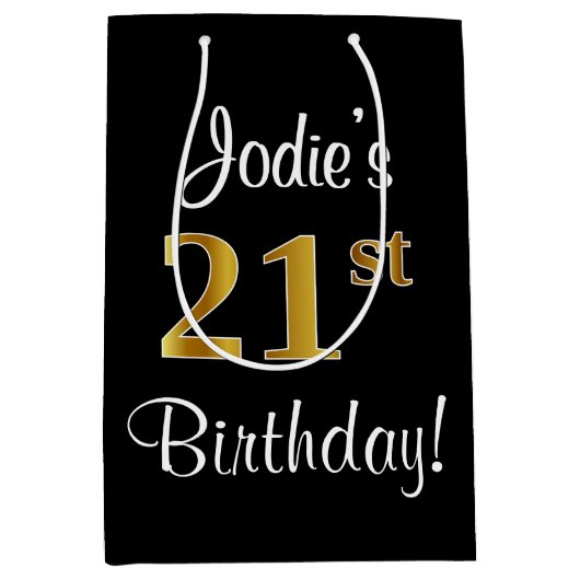 Elegant, luxe, Faux Gold Look 21e verjaardag Medium Cadeauzakje (Voorkant)