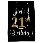 Elegant, luxe, Faux Gold Look 21e verjaardag Medium Cadeauzakje (Achterkant)