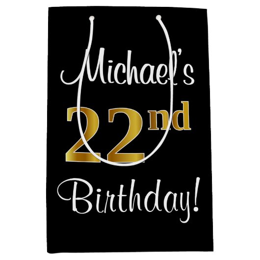 Elegant, luxe, Faux Gold Look 22e verjaardag Medium Cadeauzakje (Voorkant)