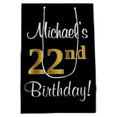 Elegant, luxe, Faux Gold Look 22e verjaardag Medium Cadeauzakje (Achterkant)