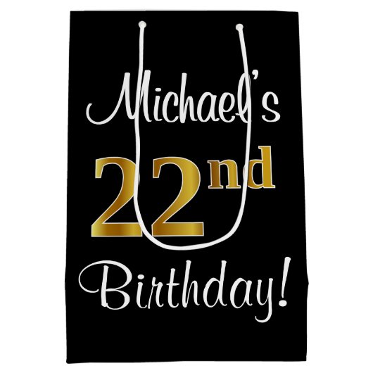 Elegant, luxe, Faux Gold Look 22e verjaardag Medium Cadeauzakje (Achterkant)