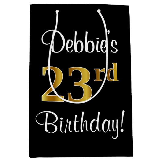 Elegant, luxe, Faux Gold Look 23e verjaardag Medium Cadeauzakje (Voorkant)