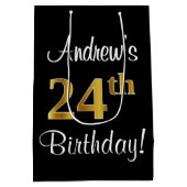 Elegant, luxe, Faux Gold Look 24e verjaardag Medium Cadeauzakje (Achterkant)