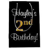 Elegant, luxe, Faux Gold Look 2e verjaardag Medium Cadeauzakje (Voorkant)