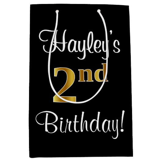 Elegant, luxe, Faux Gold Look 2e verjaardag Medium Cadeauzakje (Voorkant)