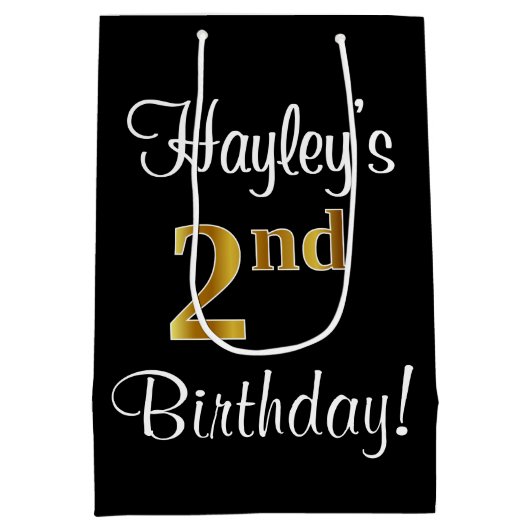 Elegant, luxe, Faux Gold Look 2e verjaardag Medium Cadeauzakje (Achterkant)