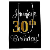 Elegant, Luxe, Faux Gold Look 30ste verjaardag Medium Cadeauzakje (Achterkant)