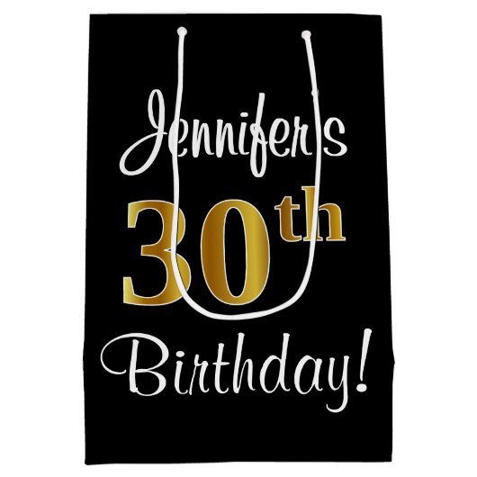 Elegant, Luxe, Faux Gold Look 30ste verjaardag Medium Cadeauzakje (Achterkant)