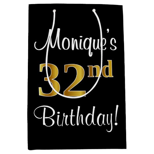 Elegant, luxe, Faux Gold Look 32e verjaardag Medium Cadeauzakje (Voorkant)