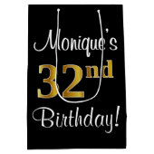 Elegant, luxe, Faux Gold Look 32e verjaardag Medium Cadeauzakje (Achterkant)